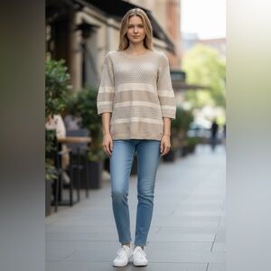 Tommy Hilfiger, Beige Open-Knit Sweater, Size L